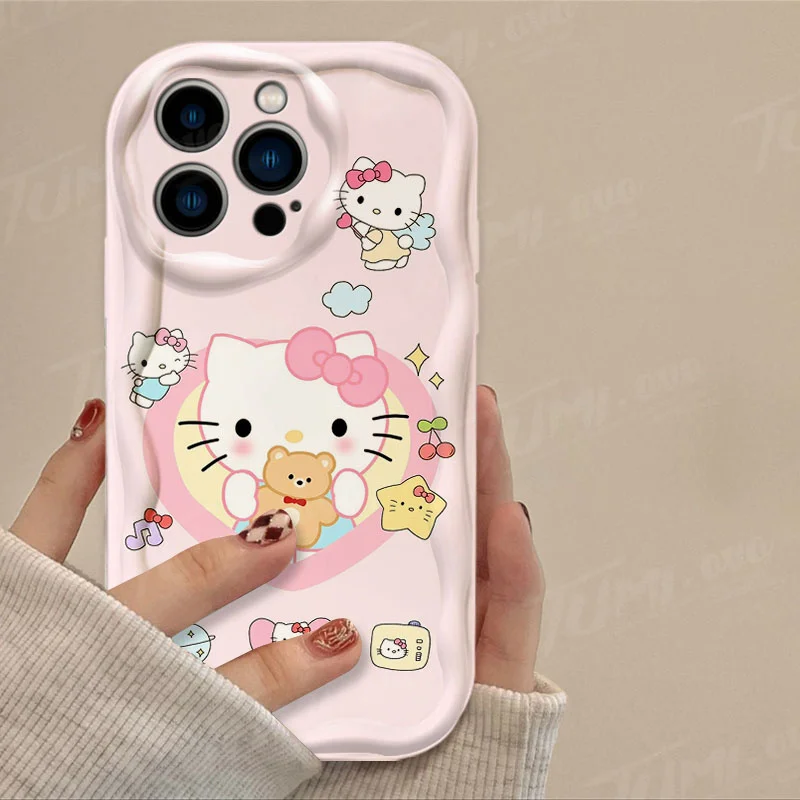 thumbnail image 1 of Sanrio-funda de silicona suave para iPhone, carcasa trasera de Hello Kitty Kuromi 3D Wave para iPhone 15 14 13 12 11 Pro Max X XR XS 8 7 6 6S Plus SE 2020, 1 of 5