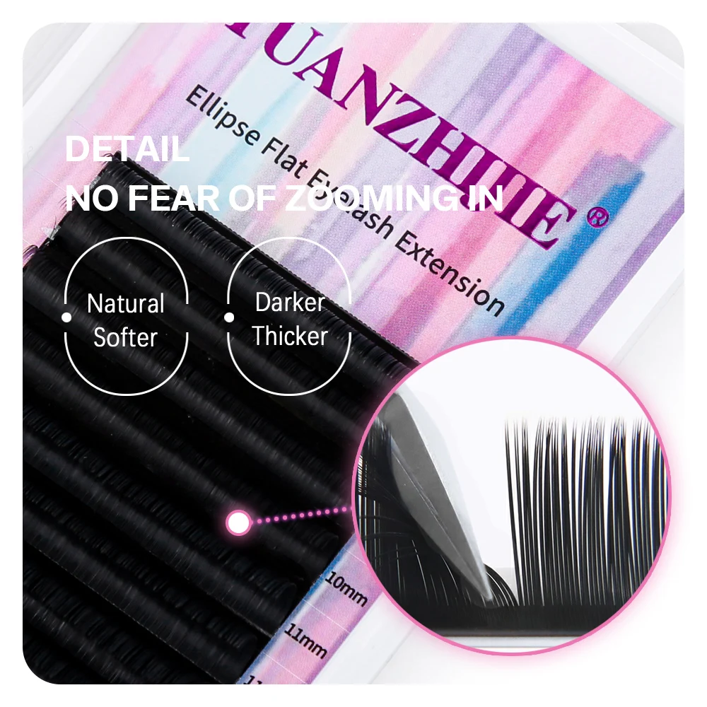 YUANZHIJIE 매트 블랙 플랫 타원형 속눈썹, 익스텐션 0.15 0.20 두께, 개별 더블 팁, 밍크 부드러운 속눈썹 용품