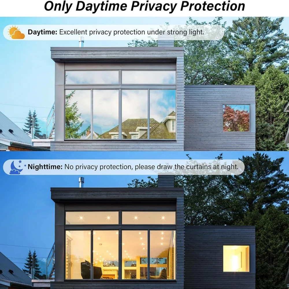 Window Privacy Film One Way Daytime Privacy Static Cling Sun Blocking Anti UV Reflective for Home and Office