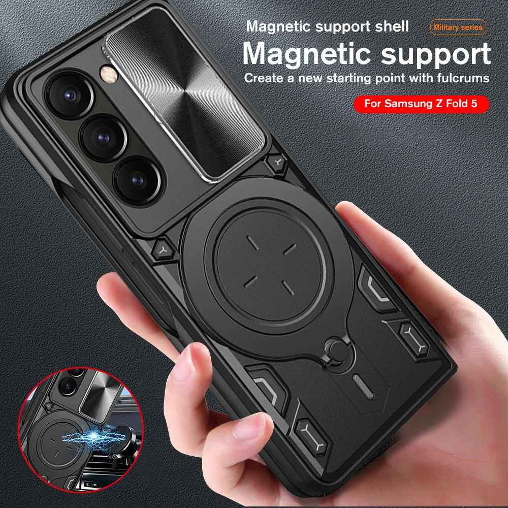 Per Samsung Galaxy Z Fold5 Custodia Slide Camera Protect Cover Muslimb Zfold5 Fold 5 5G Car Magnetic Ring Stand Fundas