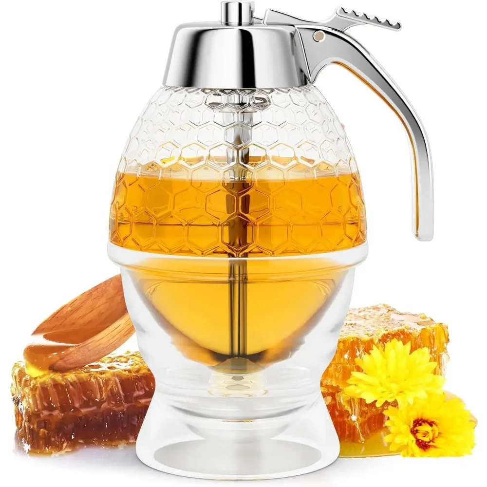 Drip-free honey dispenser maple syrup pouring bottle honey jar stand honeycomb-shaped pitcher