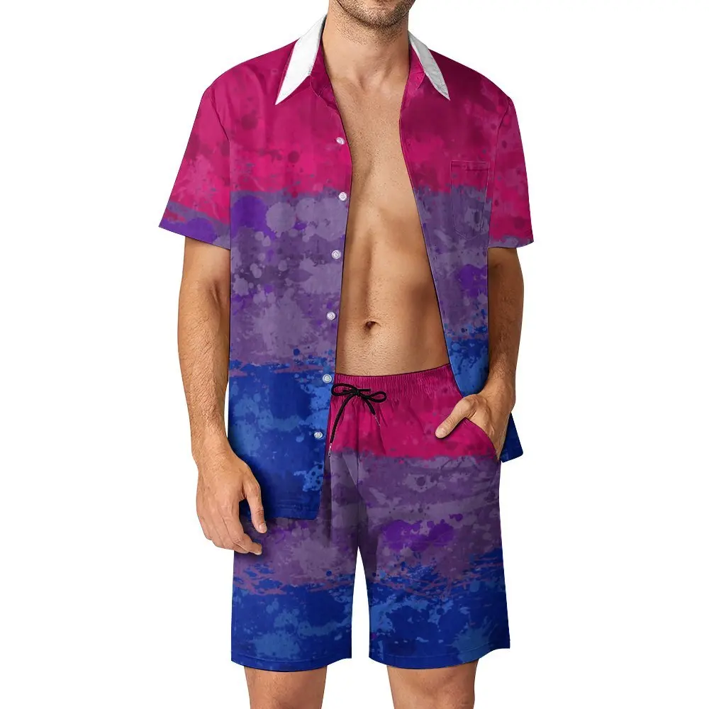

Мужской пляжный костюм бисексуал с флагом-брызгами, 2 предмета, винтажное платье-брюки премиум-класса для плавания, европейский размер