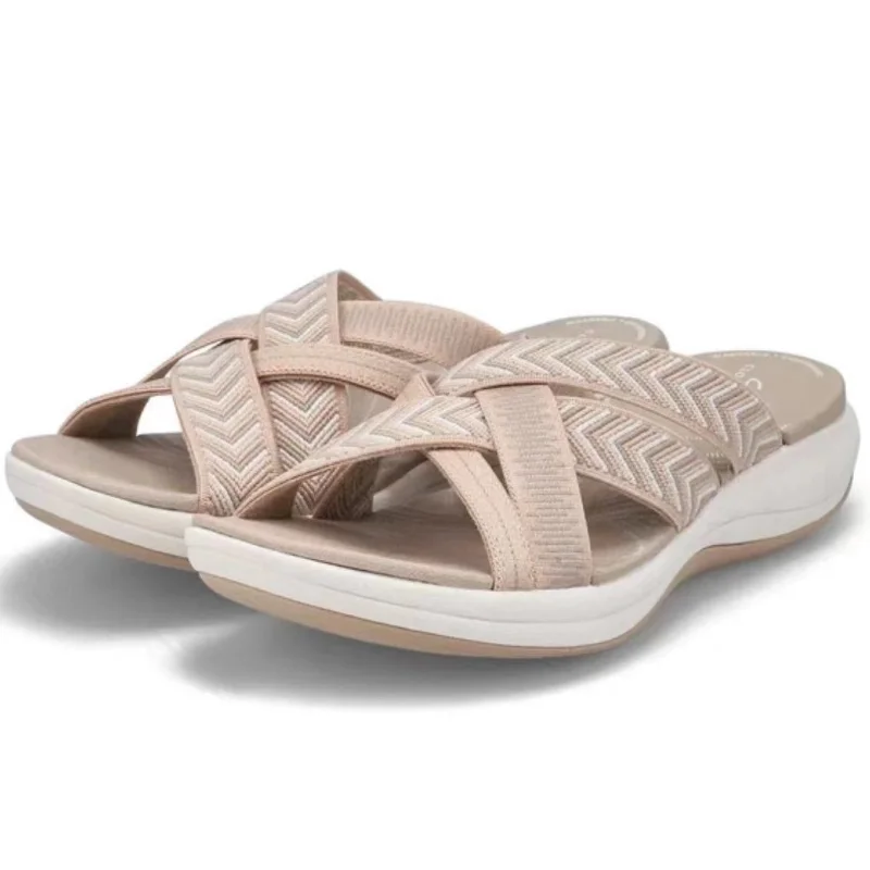 Summer Outdoor Women Wedge Sandals Open Toe Thick Sole Fashion Slope Heel Cross Slippers Beach Comfortable Women's Casual Slides — view 2