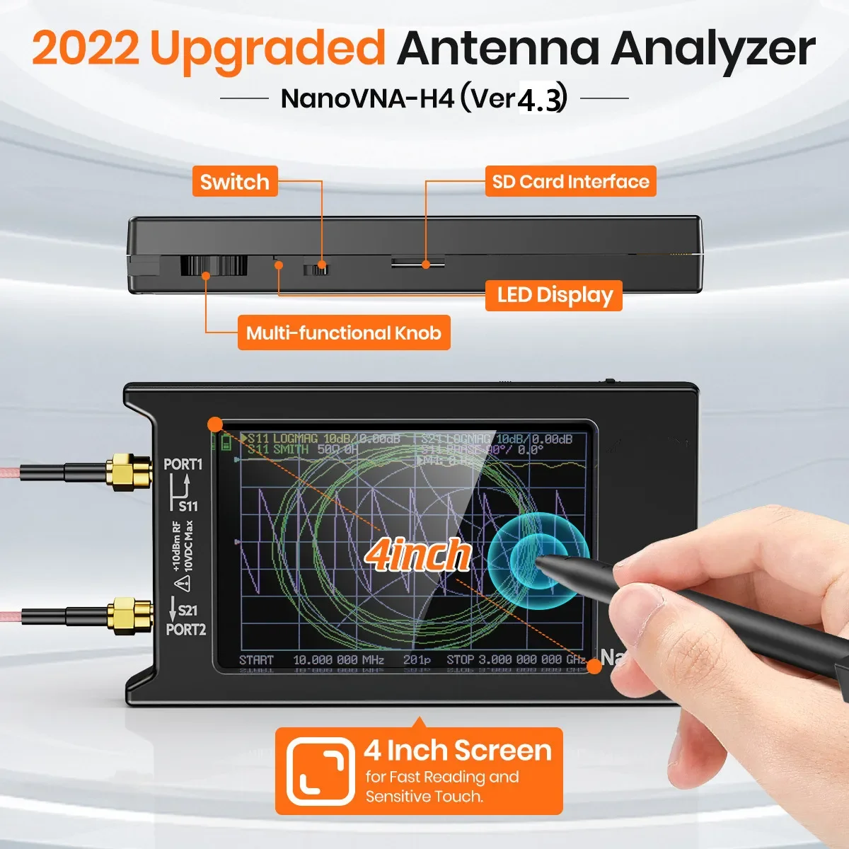 2024 New Updated10k-1.5GHz NanoVNA-H4 4inch Vector Network Analyzer HF VHF UHF Antenna Analyzer V4.3 with SD Card Slot 3