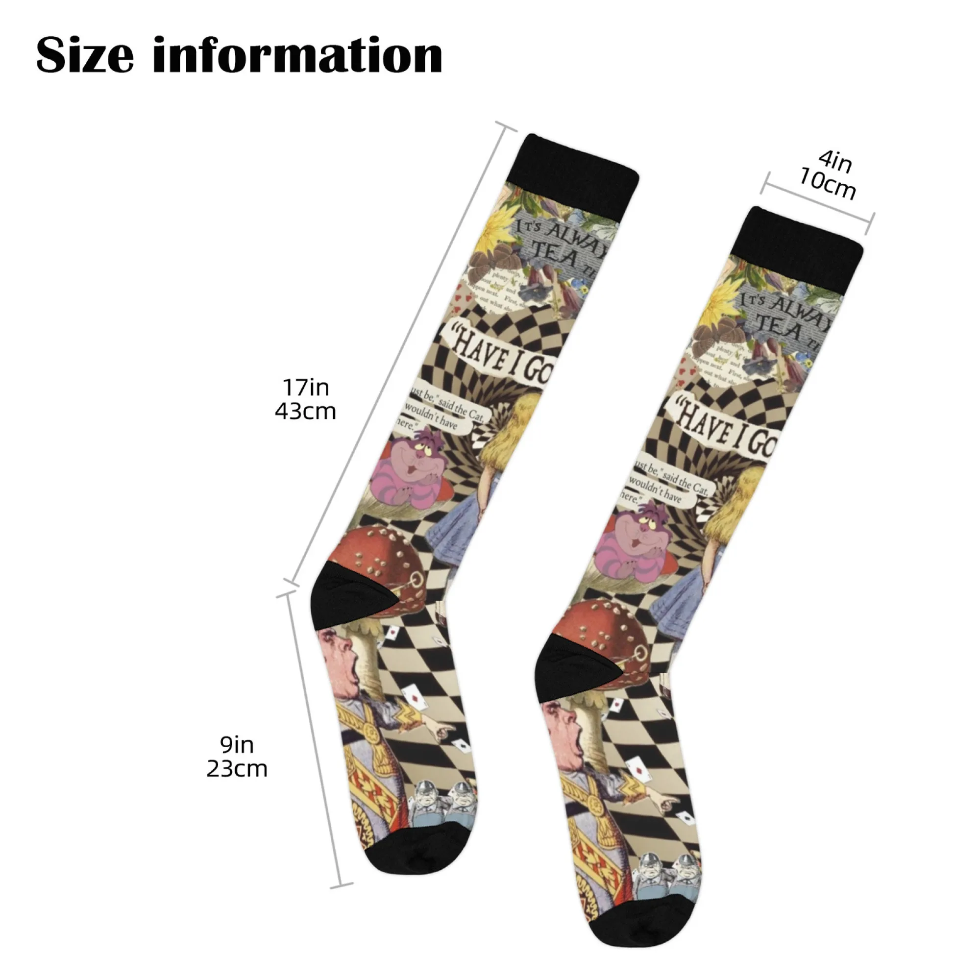It's ALWAYS TEA TIME“-Drucksocken, kniehohe lange Röhrensocken, Neuheit, Cartoon, Hip Hop, Street Fashion, Urlaubssocken, elastische Socken – Detail 10