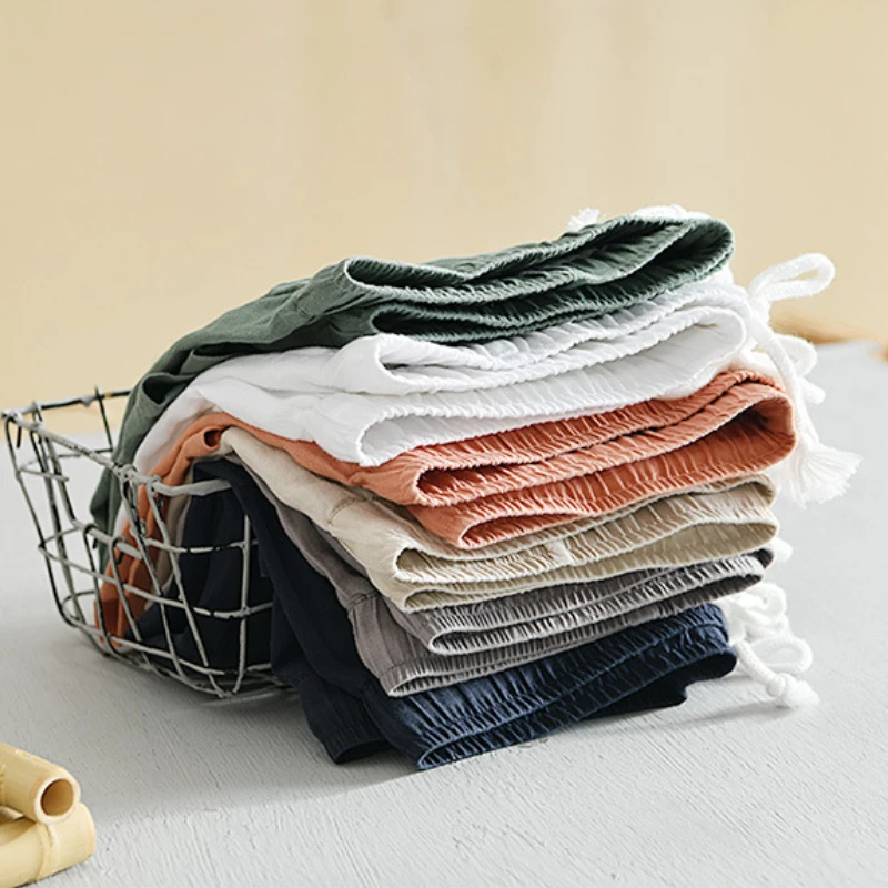 남성용 심플한 100% 리넨 반바지, 단색 스트리트웨어, B8103 의류, 여름 신상