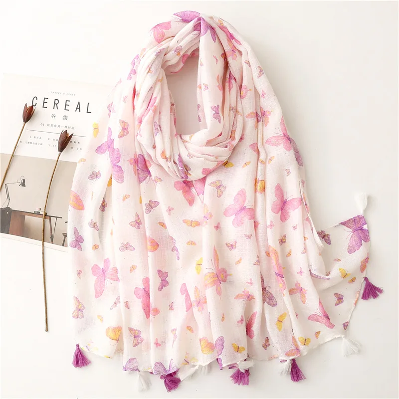 2022-new-beautiful-butterfly-print-tassel-scarf-shawls-long-soft-animal-shimmer-wrap-hijab-scarves-free-shipping