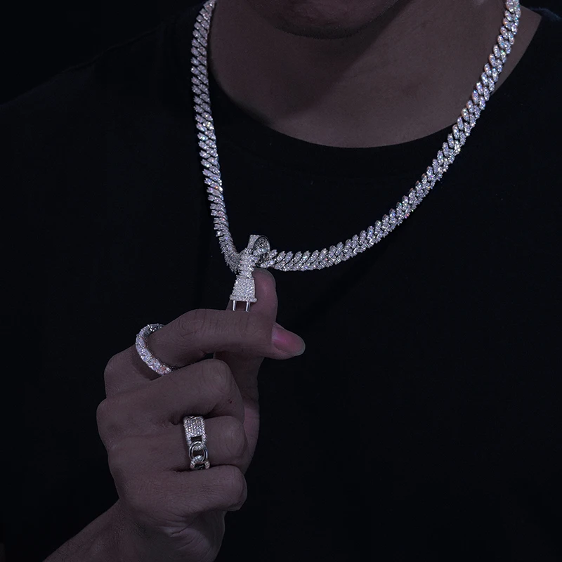 Tiny Iced Out Bling Plug Pendant Necklace 925 Sterling Silver Full