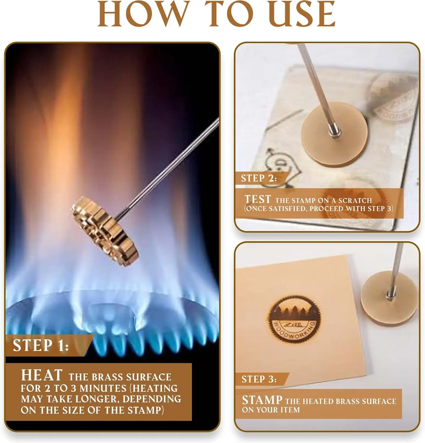 Custom Branding Iron Stamp DIY LOGO Heating Brass Embosser Seals Handle for Wood Leather Cake Hamburger Wedding Party Craft