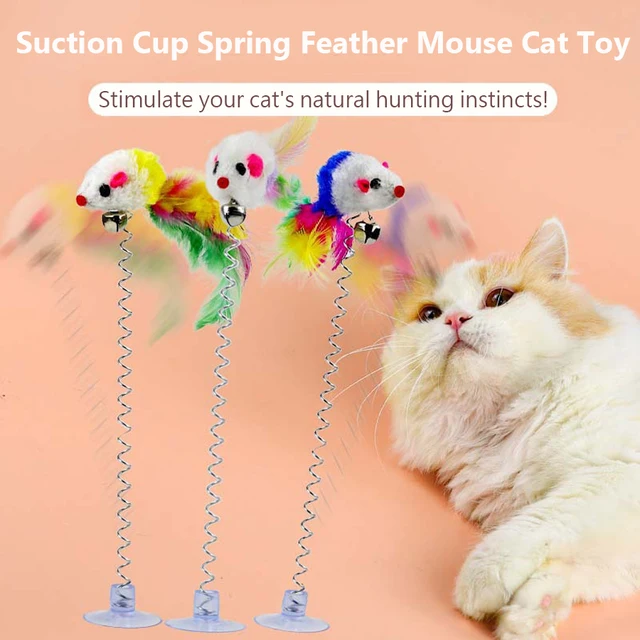 Swinging Mouse Toy - Suction Cup, Spring, and Feather Mouse Toy with Bell Sound, Interactive Cat Toy 2