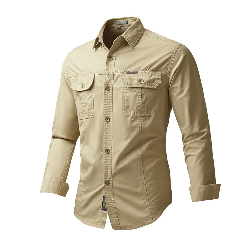 Men's Cargo Shirt Spring Autumn Tactical Work Long Sleeve Shirt Tops Outdoor Casual Multi-pocket Outwear Camp Hiking Coats