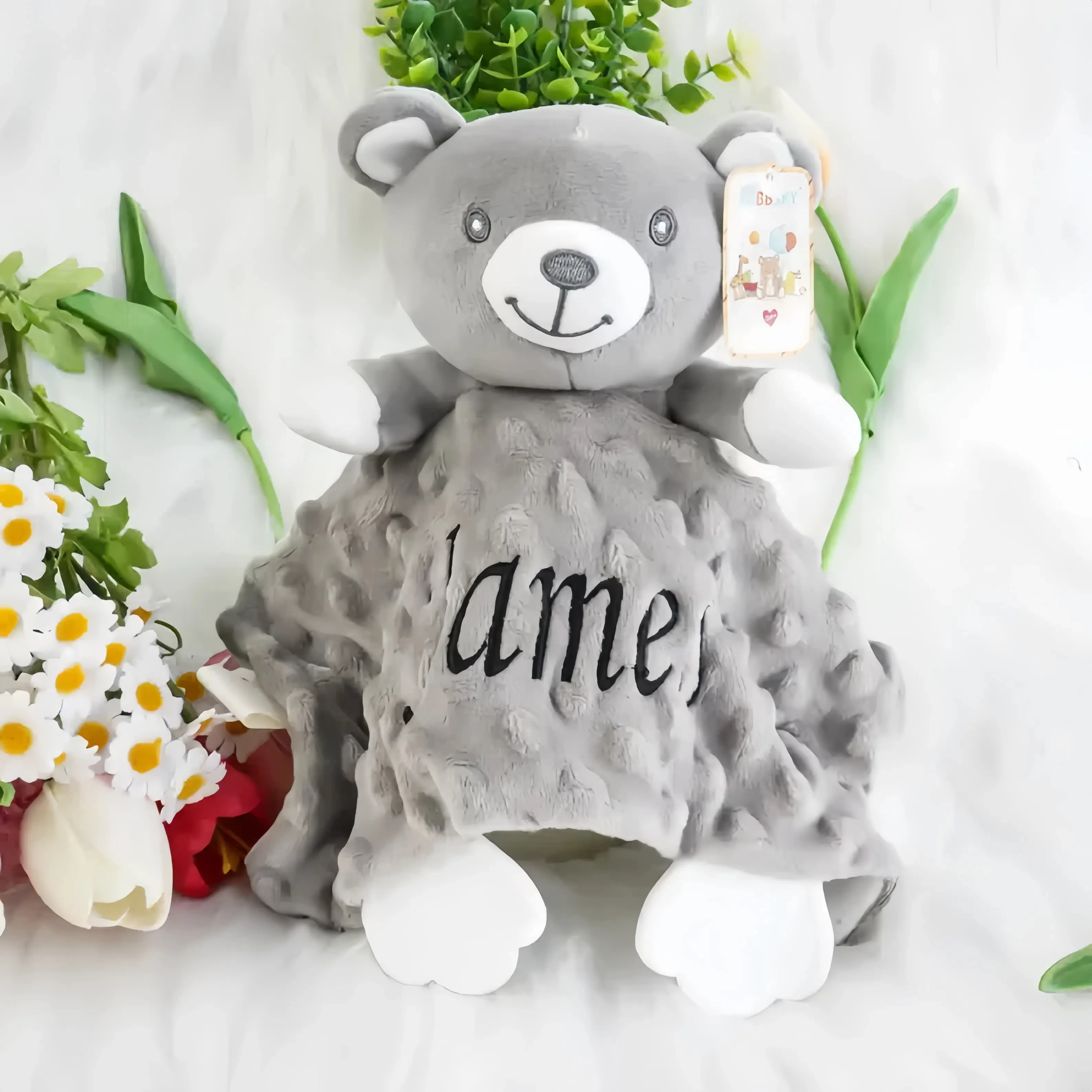 Personalized Comforter Baby Security Blanket Teether Plush Stuffed Toy Custom Animal Blanket Bunny Elephant Soothe Appease Baby 4