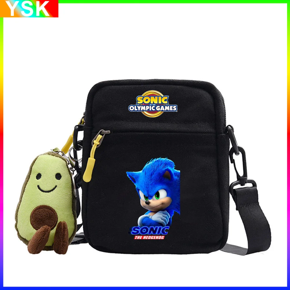 

Sonic Canvas Shoulder Bag Doll with Plush Toy Cartoon Cute Printing Student Small Square Bag Summer Casual Simple Messenger Bag