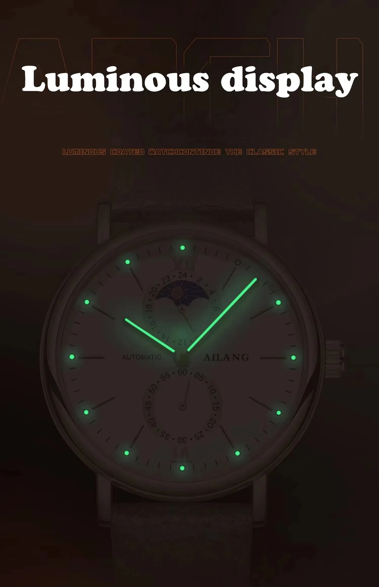 AILANG Echte binokulare Mondphasen-Quarzuhr, einfache, trendige, im Dunkeln leuchtende, wasserdichte Herrenuhr mit Gürtel_voghion.com