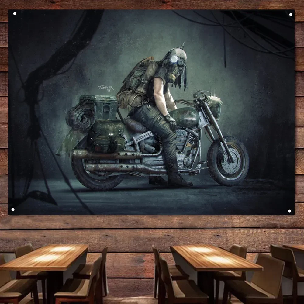 Bionicle Rider Flag Arazzo Banner Moto Motor Rider Wall Decor Poster Vintage Sign Motor Car Painting For Garage Man Cave