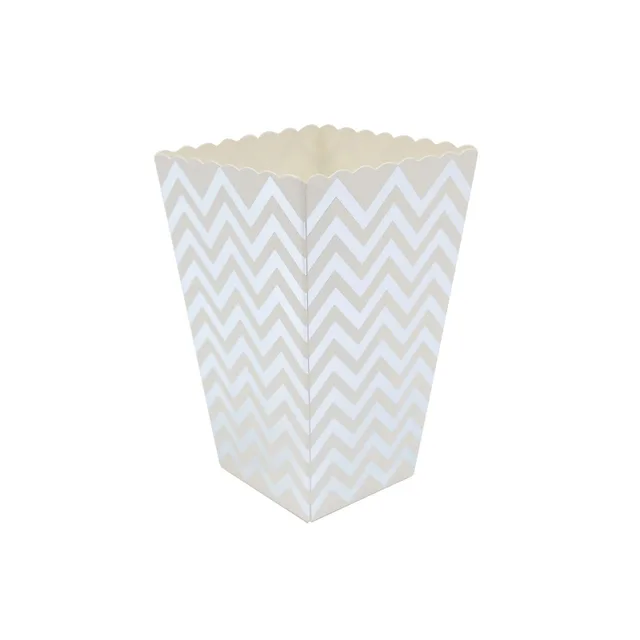 WALMD 6pcs Popcorn Box Colorful Chevron Stripes Dot Gold Gift Box Party Favour Wedding Pop Corn Kid Party Decoration Bags Loot Silver Wave