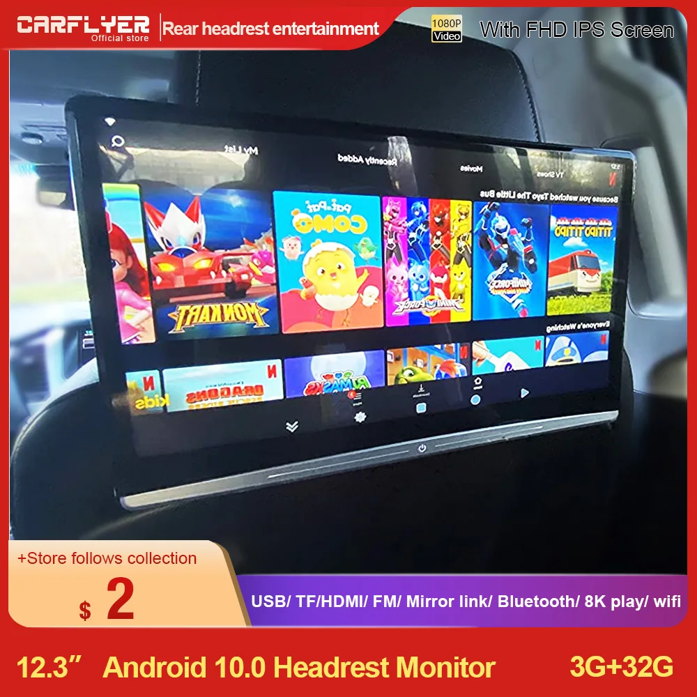 12.4 Inch 3G+32G Android 10.0 Multifunction Car TV Headrest Monitor
