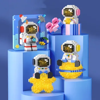 Micro Building Blocks Space Aerospace Series Glowing Astronaut Figure With Light DIY Bricks Set Toys For Children Christmas Gift
