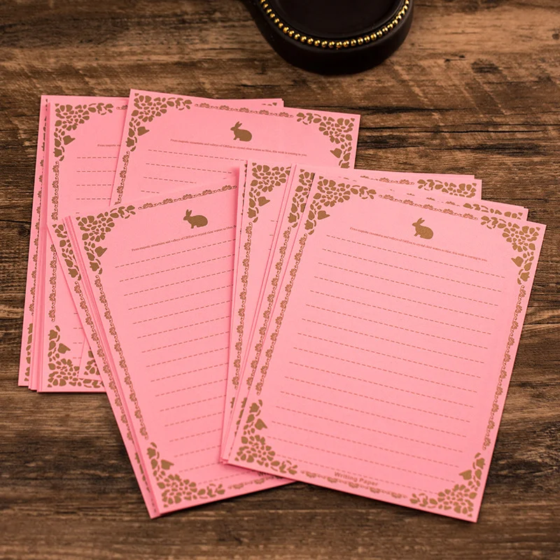 100 Pcs 핑크 토끼 A5 편지 쓰기 용지 러브 레터 결혼식 초대장에 대한 빈티지 테두리 문구류
