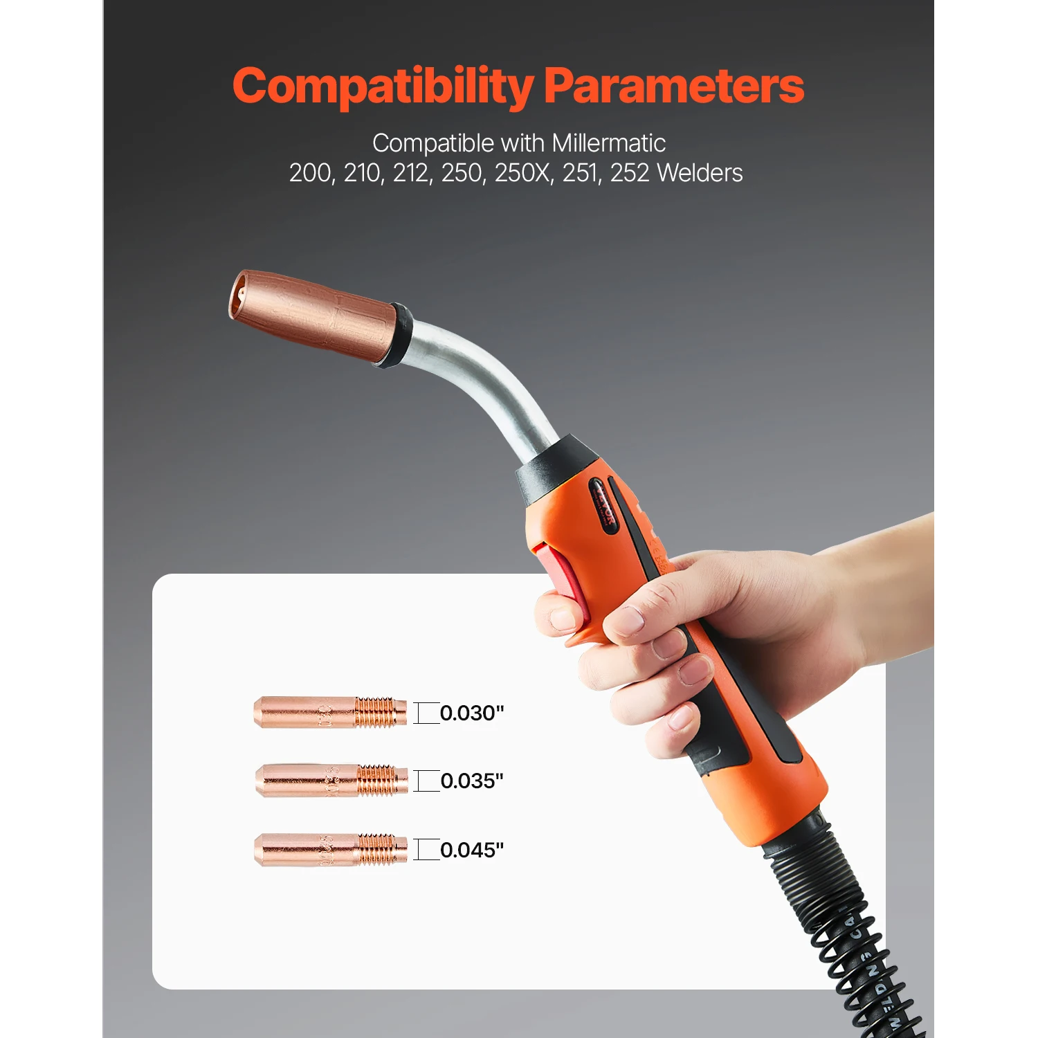 SucceBuy 250 Amp Mig Welding Gun with 15FT Cable Compatible 200 210 250 250X 251 252 Welders 0.030" 0.035" 0.045" Welding Wires - 2