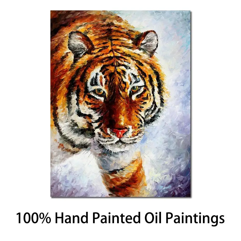 

Hand Painted Palette Knife Oil Paintings Tiger on The Snow Modern Art on Canvas Wall Pictures for Living Room