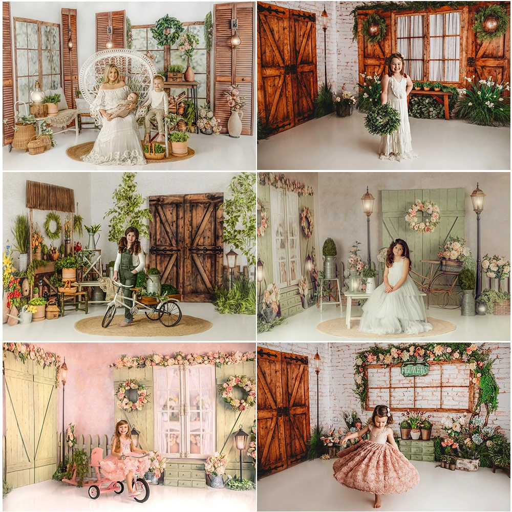 Romantic Sage Window Photo Background Spring Gardening Shop Room Photography Backdrop Blush Blooms Kids Photo Studio Props