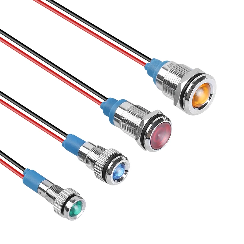 LED Indicator Light 1pcs 6mm 8mm 10mm 12mm Metal Waterproof IP67 Signal Lamp Pilot Wires switch 6V 12V 24V 220V Red Blue