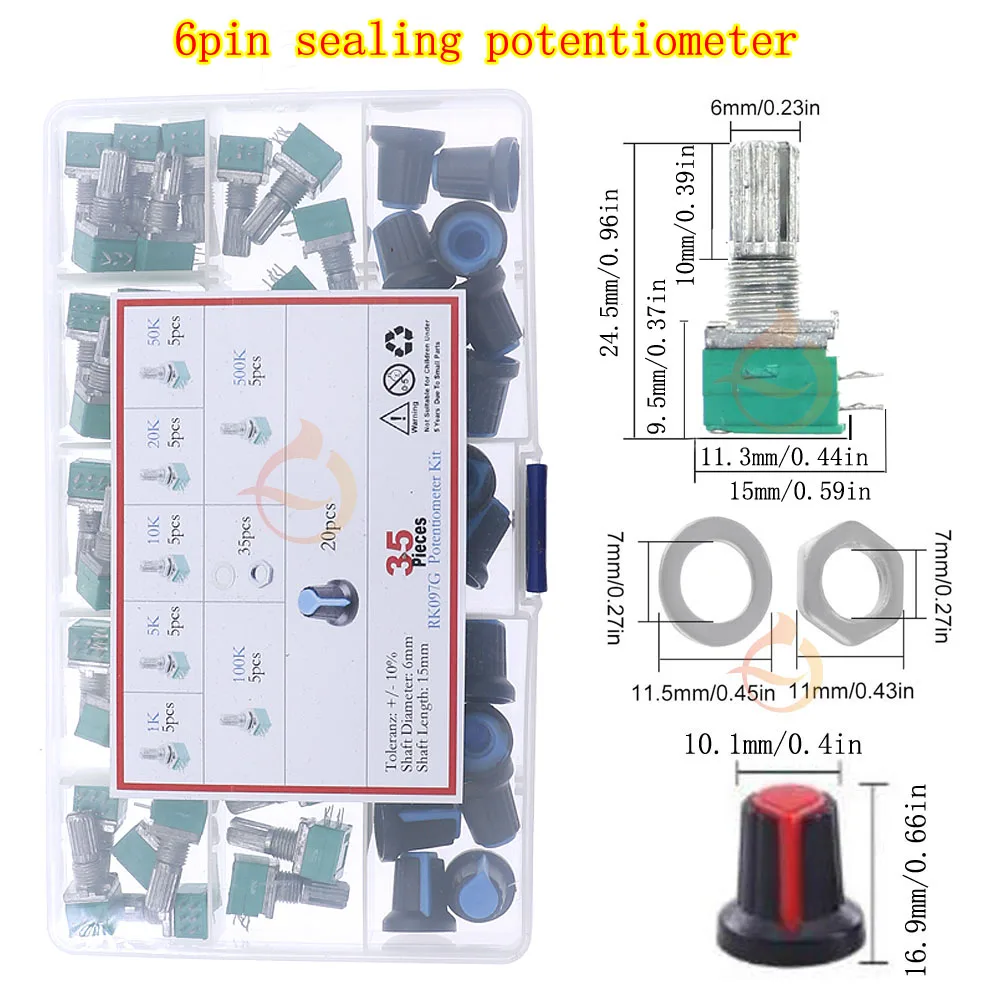 Wh148 Single Dual Potentiometer Mix Kit 3Pin 5Pin 6Pin Switch Audio Shaft Amplifier Sealing B1K 2K 5K10K 20K 50K 100K 250K 500K1