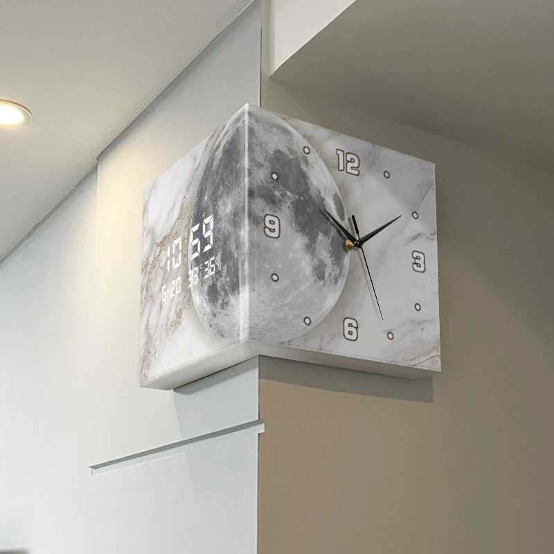 New Living Room Double sided Wall Clock Creative two face Clock Wall Light Lunar Corner Clock No Hitting Kong Digital Clock 6