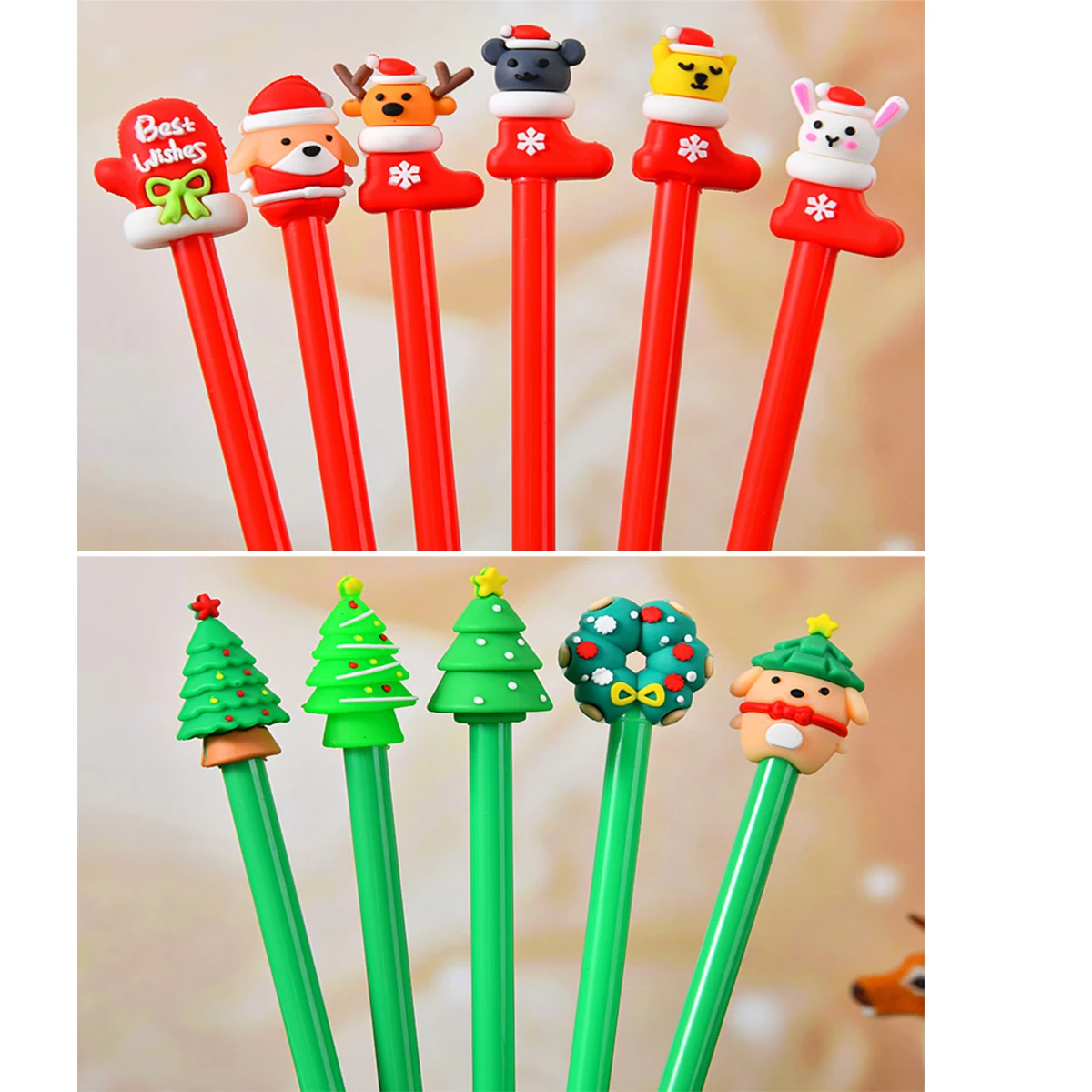 48 Pcs Christmas Ballpoint Pens - Cute Holiday Gel Ink Pens With Santa, Snowman & Gingerbread Designs