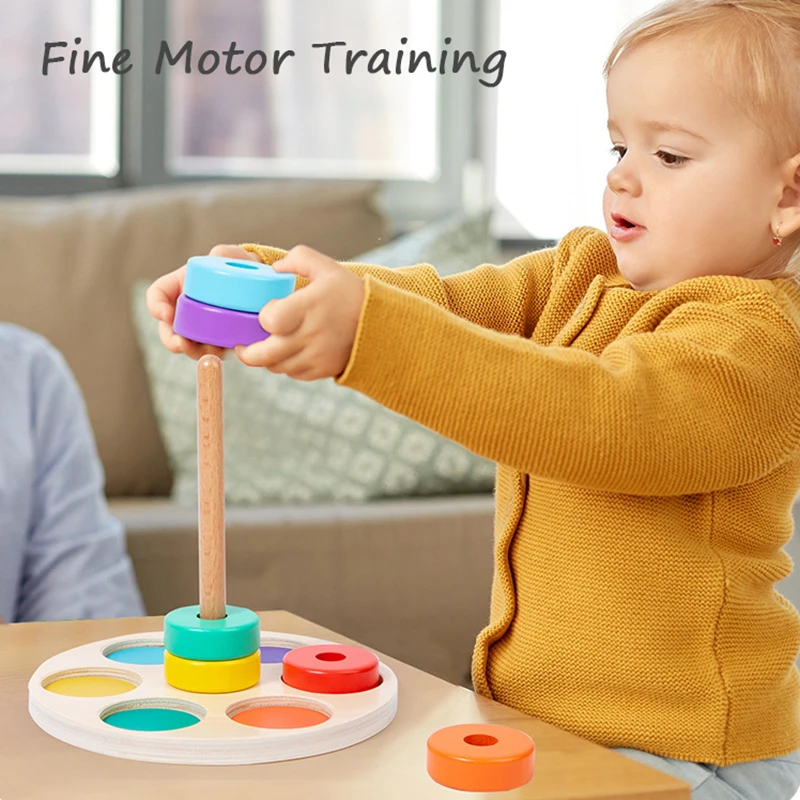 Baby Wooden Rainbow Stacking Toy Montessori Coloerful Blocks Classification and Nested Games Fine Motor Training Shape Matching 3