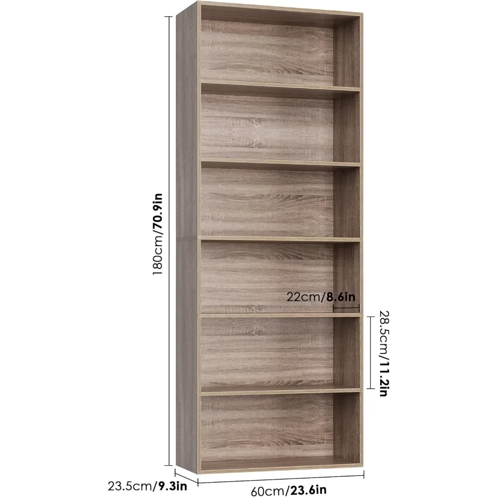 6-Tier Open Bookcase and Bookshelf, Freestanding Display Storage Shelves Tall Bookshelf Bookcase for Living Room and Office 3