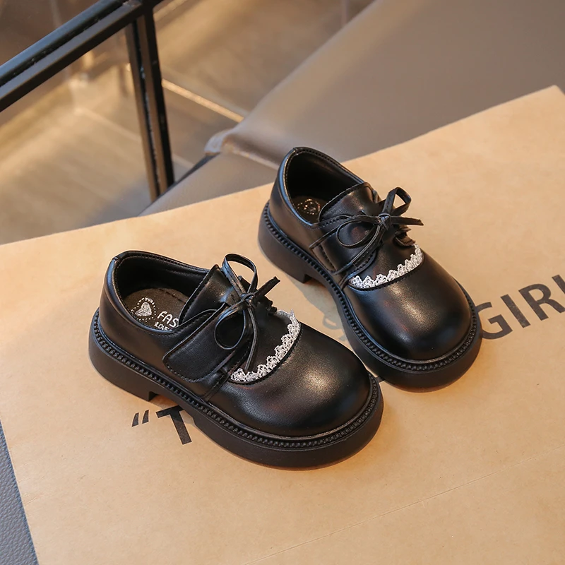 Girls Princess Leather Shoes with Bow-knot Children Dress Performance Shoes Soft Sole Classic Kids School Party Flats Shoes