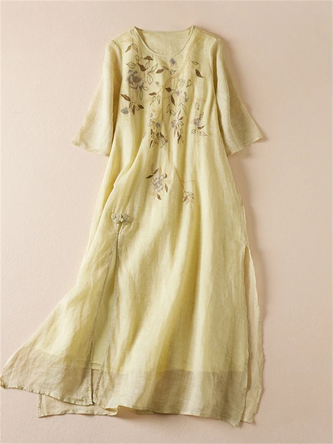 Robes d'été imprimées vintage pour femmes 2026 – Nouvelle robe longue décontractée et respirante pour femme, tenue de bureau élégante