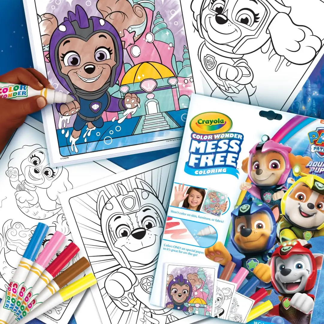 Crayola 컬러 원더 발 순찰 아쿠아 강아지 색칠 세트, 18 색 원더 페이지, 5 개 엉망없는 마커, 색칠,