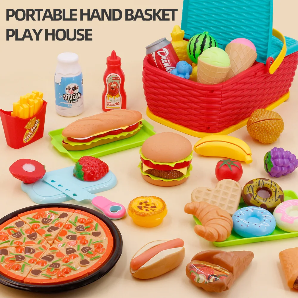 Children's educational house outdoor picnic pretend fruit basket hamburger pizza set toy gift kitchen men and women 2