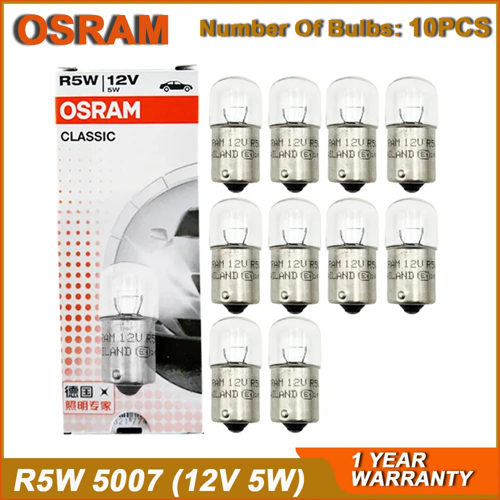 OSRAM 5007 R5W Bulbs 10-Pack – 12V 5W License Plate Light Replacement, BA15s Base