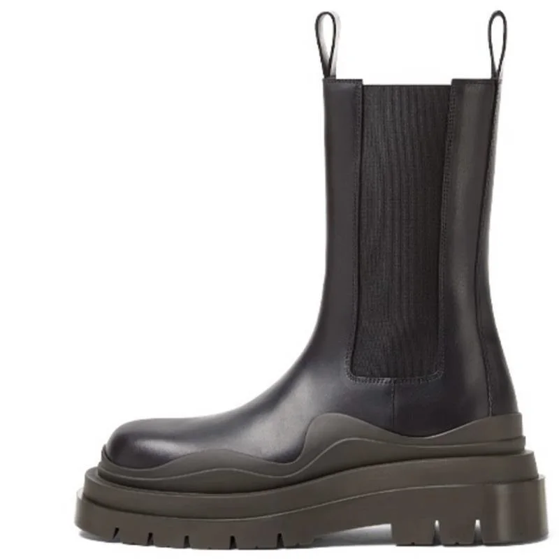 Men's Fashion Rain Boots Platform Women Short Boots Slip on Cool Leather  Motorcycle Boots Round Toe Male Mid-calf Chelsea Boots