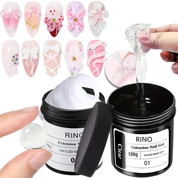 Gel per Estensione Unghie Non Appiccicoso 100g - Gel Duro Trasparente Rosa Bianco per Prolungamento, Scultura 3D e Nail Art