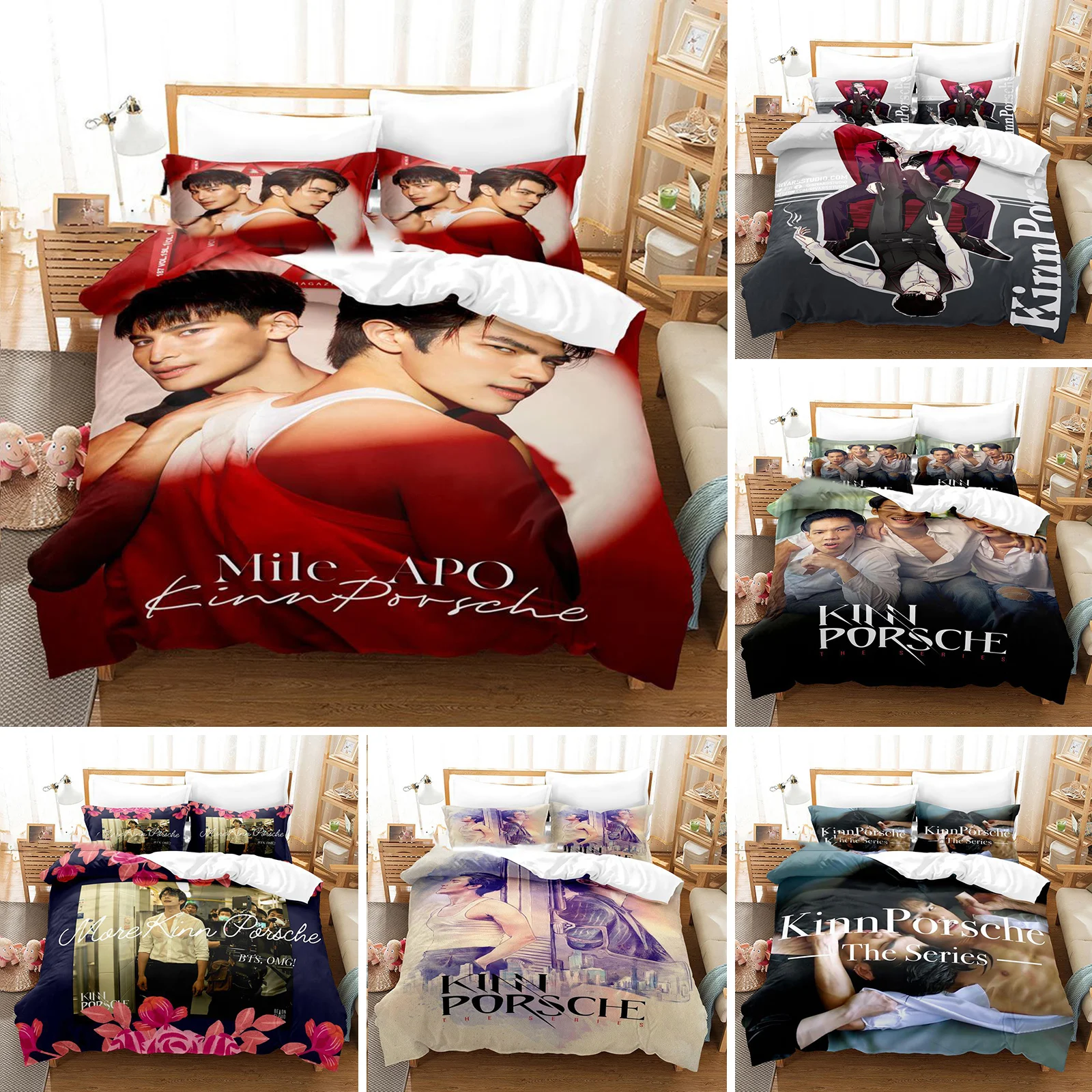 

3D Printed KinnPorsche Mileapo Bedding Set Duvet Cover Bedroom Comforter Single Twin King ​Size Quilt Cover Home Textile 2/3PCS
