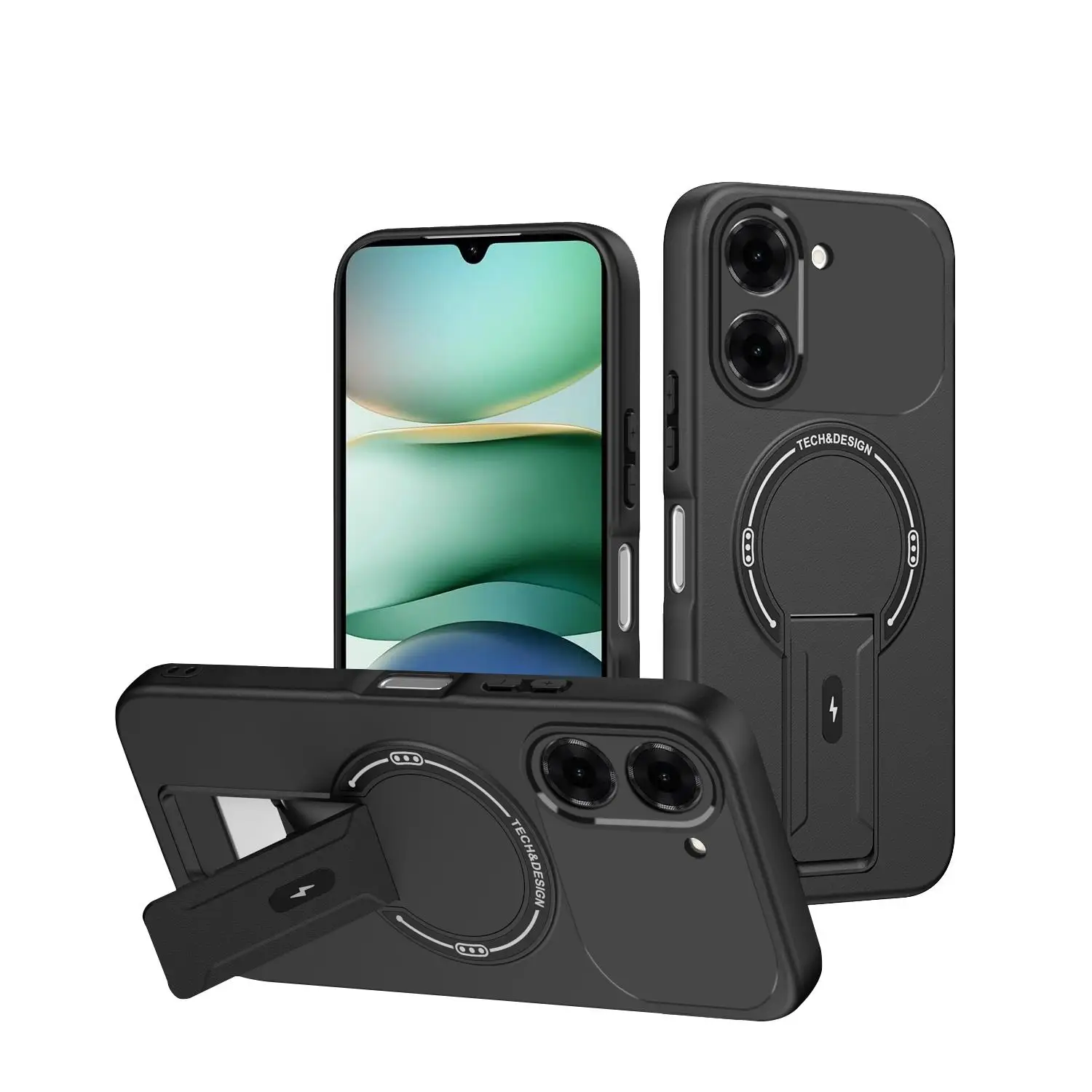 Magnetic Kickstand Armor Phone Case with Wireless Charging Compatibility