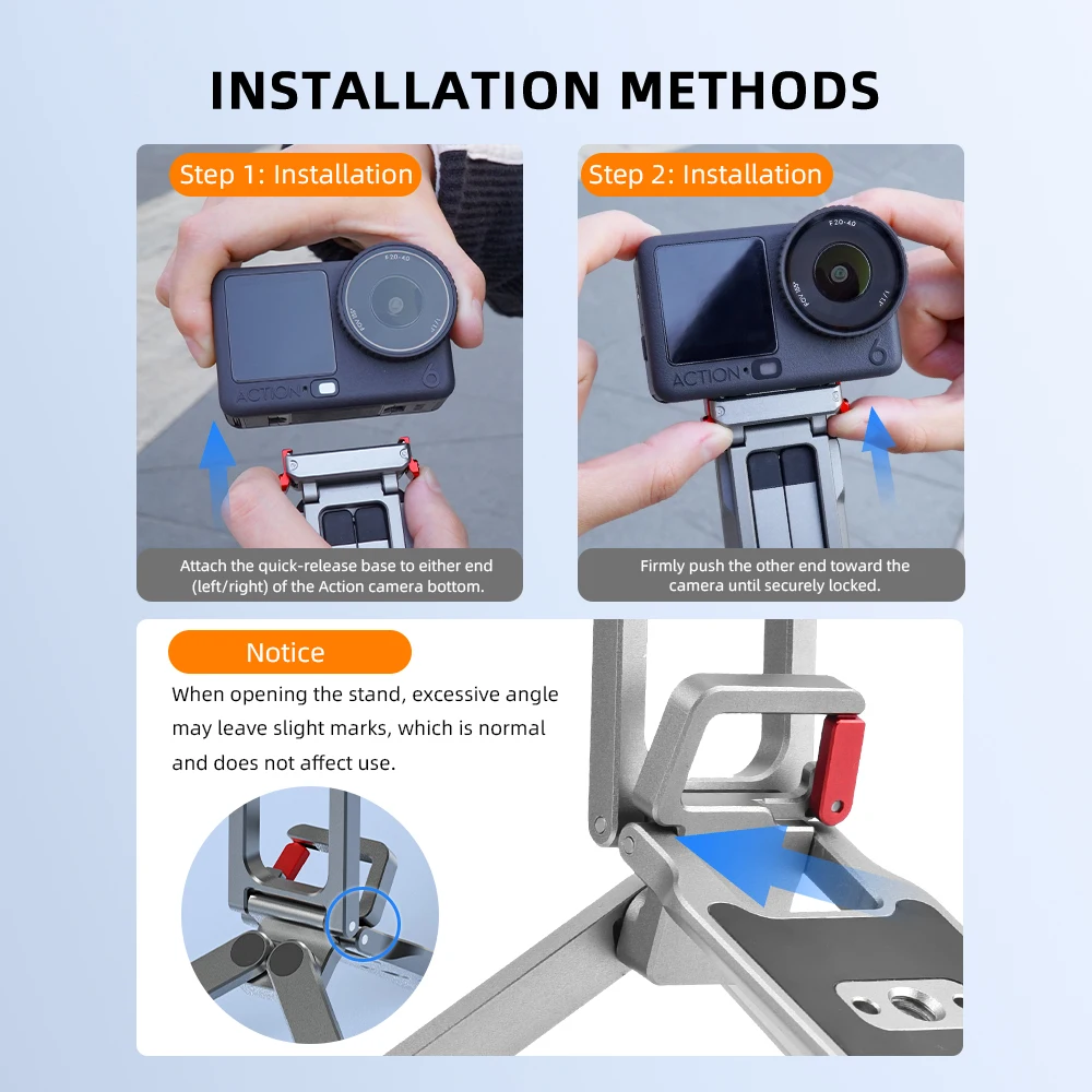 Flymile Action 6 Schnellwechsel-Stativbasis mit 1/4 Zoll Schraubenloch, Karabiner, faltbare magnetische Halterung für DJI OSMO Nano Zubehör – Detail 11