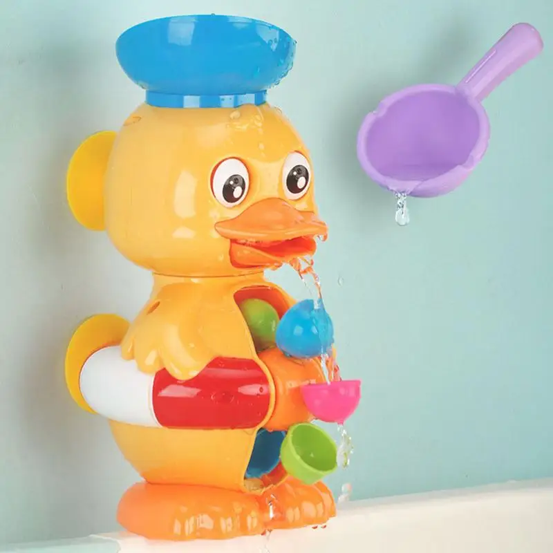 

Duck Bath Toy Kids Yellow Duck Shower Toy With Rotatable Waterwheel And Eyes Water Scoop Strong Suction Cups Water Toys for Kids