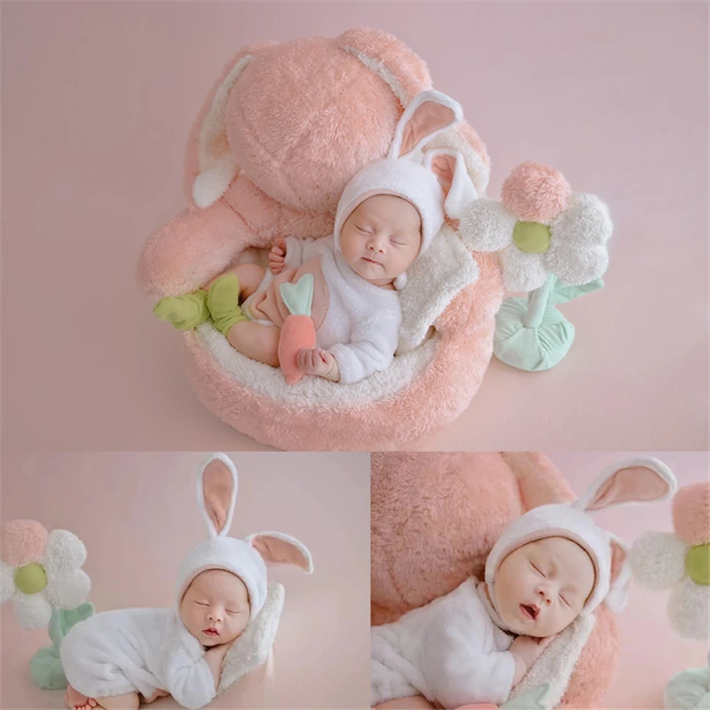 Newborn Baby Photography Props Mink Knitted Cute Bunny Outfits with Posing Sofa Theme Backdrop Studio Shooting Photo Props dvotinst newborn photography props baby cute floral flower headbands with ears headdress headwear studio shooting photo props