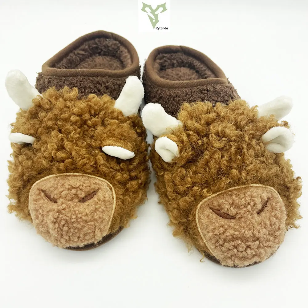New Hot Highland Cow Slippers Plush Cattle Slippers Brown Cartoon Winter Warm Kawaii Animal Slides Shoes Adult Plushie Gift 3