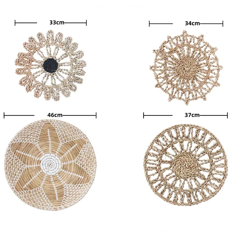 6Pcs Handmade Wall Hanging Woven Seagrass Basket African Boho Style Decorative Bowls Disks for Home Living Room Bedroom Decor 6