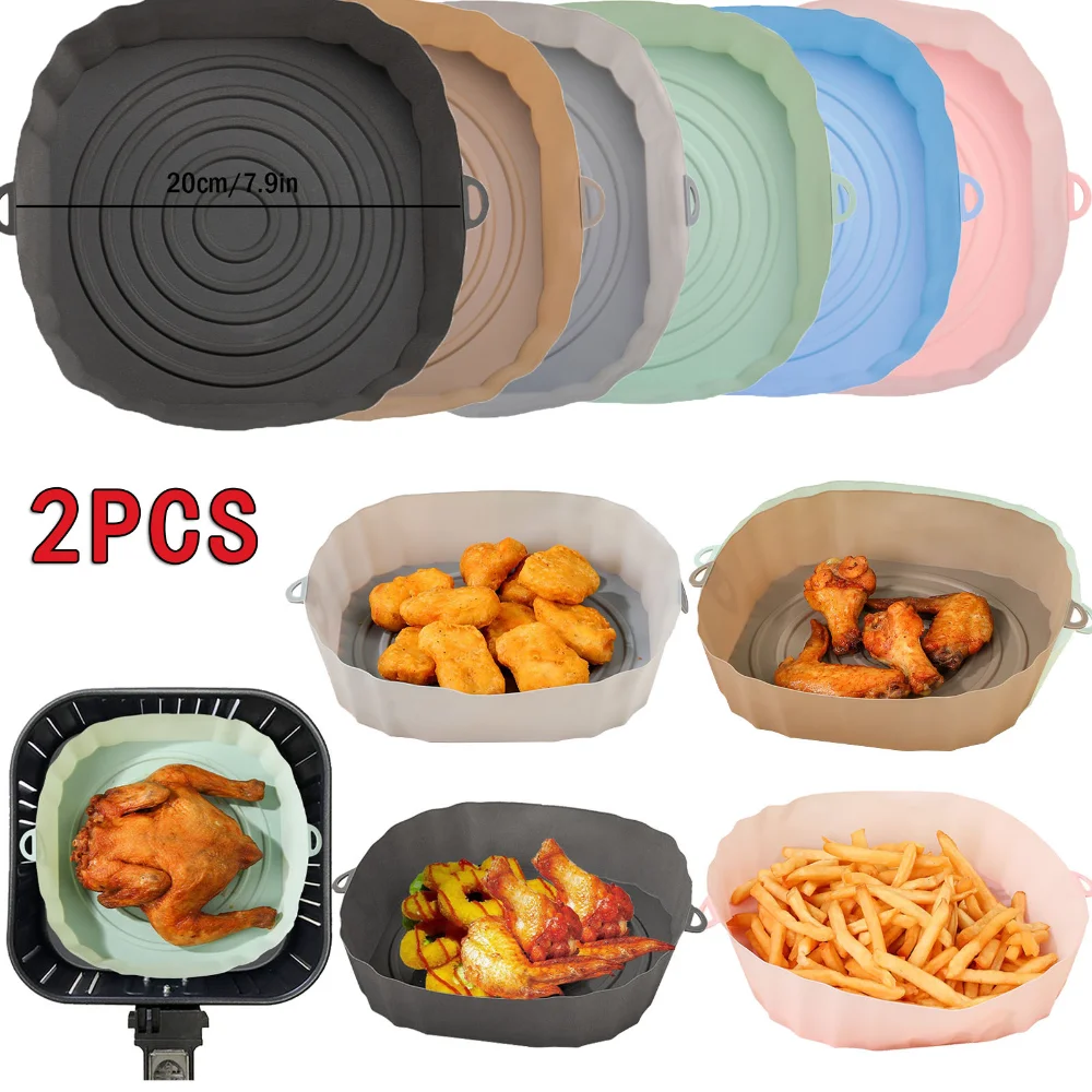 2pcs Air Fryer Silicone Basket Silicone Mold Airfryer Forno Bandeja De