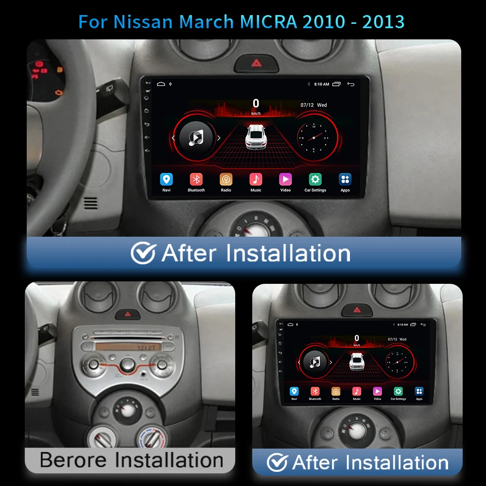 ֻ ġ MICRA 2010 2011 2012 2013, ȵ̵ ڵ   Ƽ̵ ÷̾,  GPS ׺̼, 4G ī÷, 2 Din