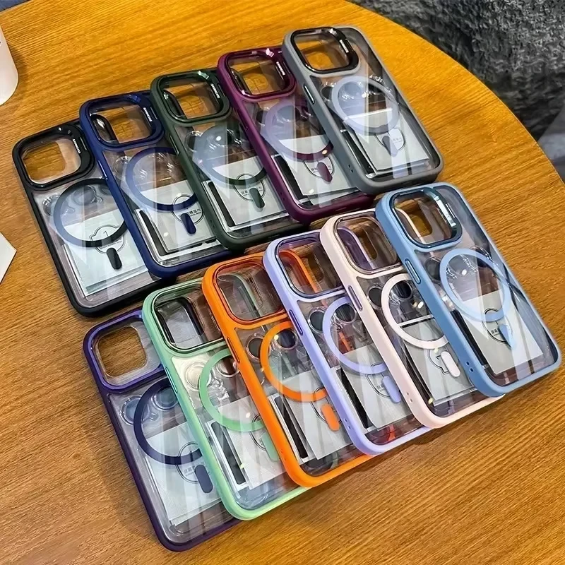 รูปสินค้า เคสกันกระแทกแม่เหล็กสุดหรูสำหรับ iPhone พร้อมขาตั้งและฝาปิดเลนส์