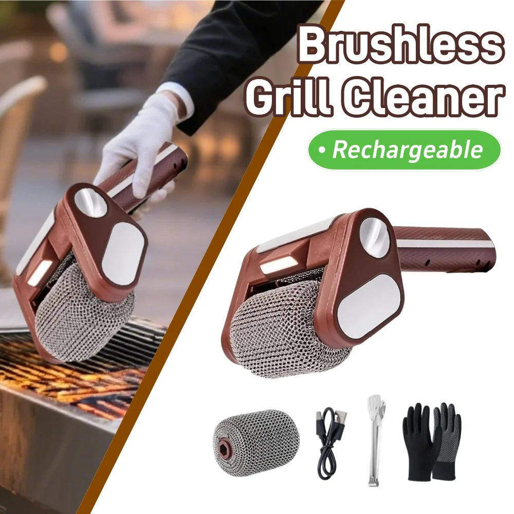 Rechargeable Wireless Electric Stainless Steel Roller Grill Food Grill Brush Cleaner Brush BBQ Accessoires Effective Convenient